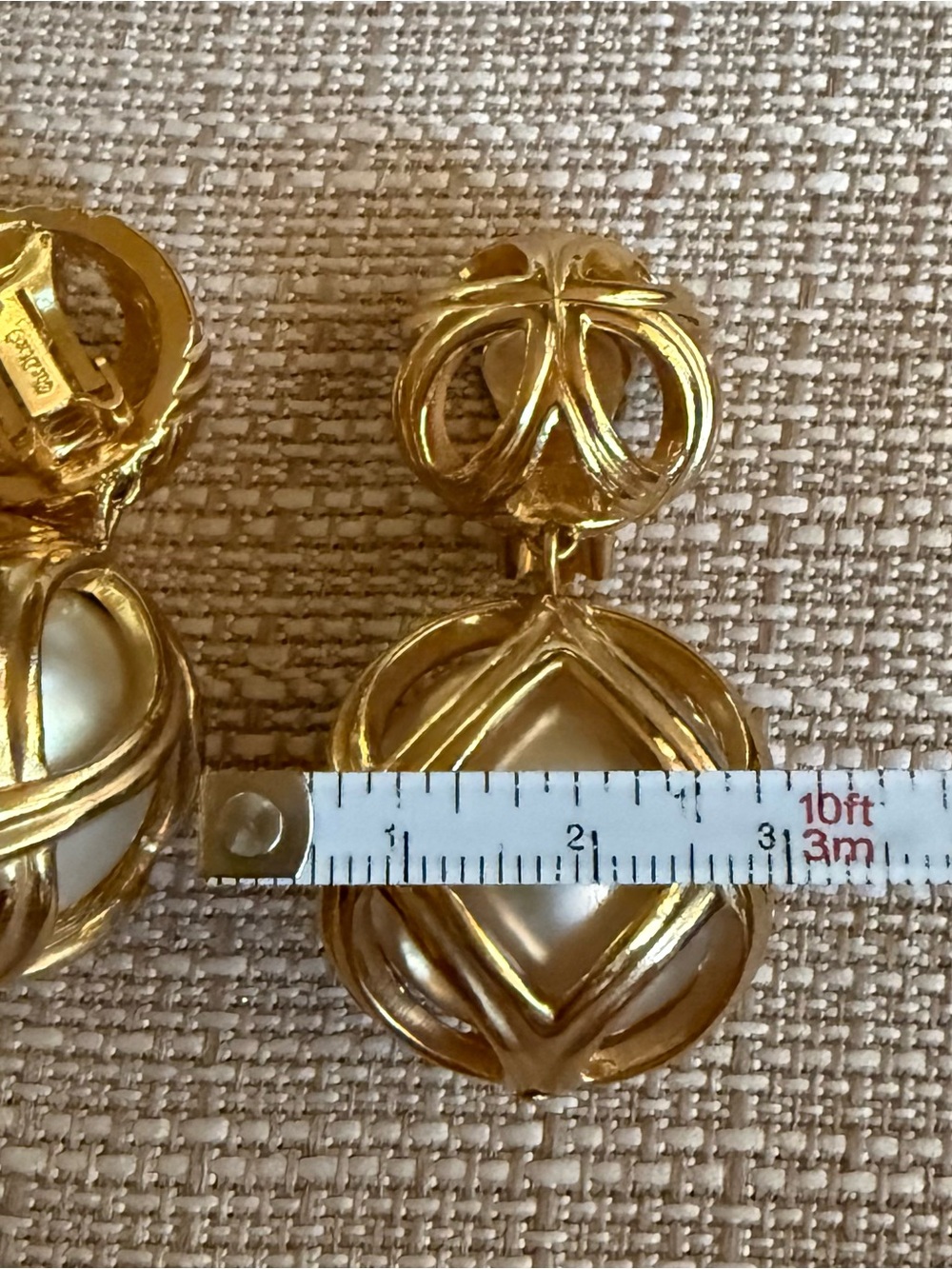 Vintage Christian Dior By Grosse Gold Pearl Cage Drop Clip On Earrings - Picture 5 of 10
